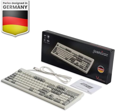 Perixx PERIBOARD-106M ES, Teclado USB Eficiente Full Size, Teclas Ergonómicas Curveadas, Estilo Retro Clásico, Color Gris Blanco, QWERTY Español… in Kuwait