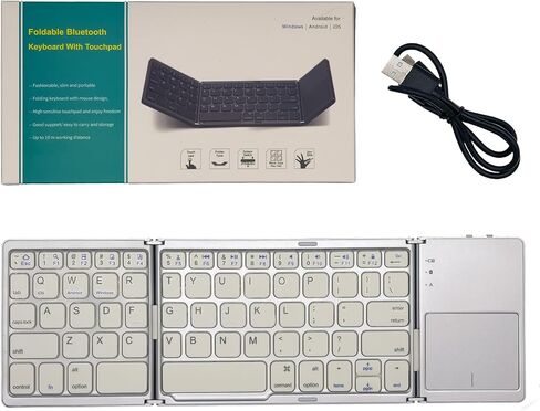 Foldable Bluetooth Keyboard with Touchpad for iPad, iPhone, Android & Windows Devices, Keyboard with 64 Keys for Computer, Smart TV, Android TV Box, PS4, Steam Deck, Asus ROG Ally (Silver) in Saudi Arabia