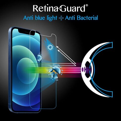 واقي شاشة من الزجاج المقوى مضاد للضوء الأزرق مع أيونات فضية لهاتف iPhone 12 mini (5.4 بوصة)، تم اختباره بواسطة SGS وIntertek، يحجب الضوء الأزرق الضار المفرط، ويقلل من إجهاد العين in Kuwait