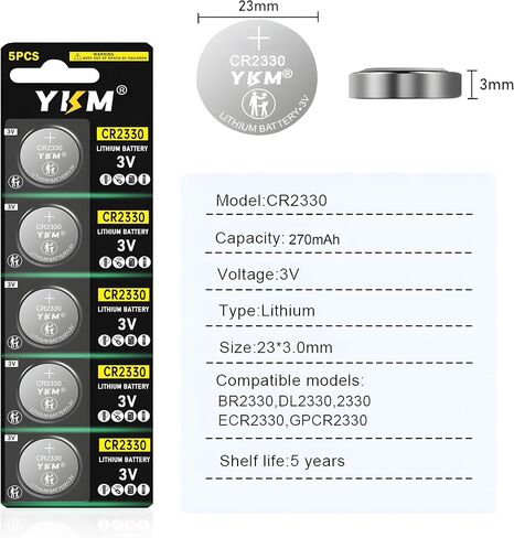 YKM CR2330 Battery ECR2330 BR2330 CR 2330 Lithium 3V Battery for Car Remote Coin Cell Battery 5 Pack in Saudi Arabia