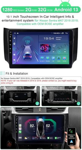 ASURE Android Car Stereo Radio ترقية لـ Nissan Sentra 2016-2019، 10.1 بوصة 4Core 2G+32G وحدة ملاحة GPS للسيارة مع Carplay اللاسلكي، Android Auto، 1280x800 مشغل وسائط متعددة بشاشة تعمل باللمس in Saudi Arabia