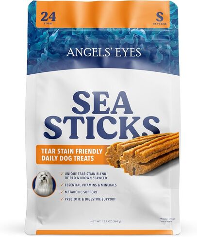 ANGELS' EYES Sea Sticks Tear Stain Friendly Daily Dog Treats with Red & Brown Seaweed Tear Stain, Gut Health, & Metabolic Support Grain-Free, Gluten-Free, Plant-Based North Sea Small 24ct in Saudi Arabia