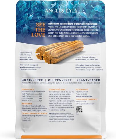 ANGELS' EYES Sea Sticks Tear Stain Friendly Daily Dog Treats with Red & Brown Seaweed Tear Stain, Gut Health, & Metabolic Support Grain-Free, Gluten-Free, Plant-Based North Sea Small 24ct in Saudi Arabia