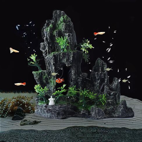 صخور حوض السمك Aquascaping، منظر للجبال زخارف حجرية من الراتنج Betta Rock Aquascaping، زخارف كهف الصخور الحجرية، كهف مخبأ لخزان الأسماك مع نباتات صغيرة، مخبأ السلطعون الناسك in Saudi Arabia