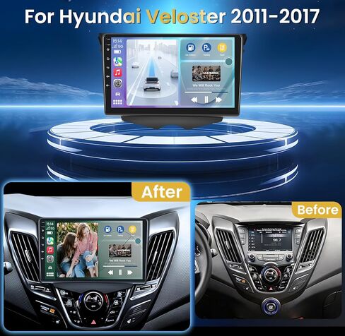 for Hyundai Veloster Radio 2011-2017: 9" Touchscreen Stereo Replacement-Wireless CarPlay Android Auto Bluetooth GPS Navigation WiFi FM DSP SWC+Backup Camera in Kuwait