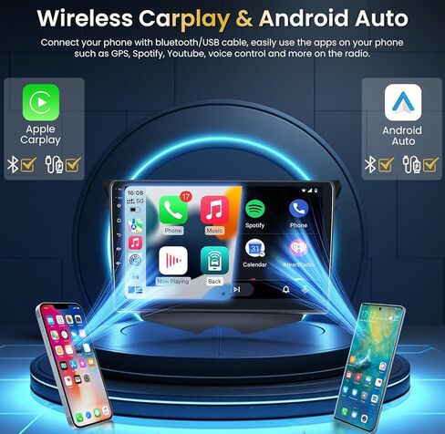 for Hyundai Veloster Radio 2011-2017: 9" Touchscreen Stereo Replacement-Wireless CarPlay Android Auto Bluetooth GPS Navigation WiFi FM DSP SWC+Backup Camera in Kuwait