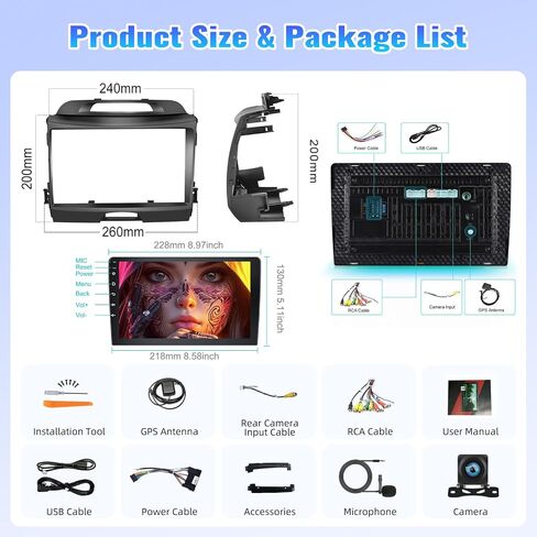 ستيريو سيارة CamECHO 2+64G Android 13 لراديو Kia Sportage 2010-2016، راديو CarPlay اللاسلكي وراديو السيارة التلقائي Android، شاشة لمس 9 بوصات داخل لوحة القيادة GPS مع بلوتوث HiFi WiFi FM/RDS SWC Mirror Link in Saudi Arabia