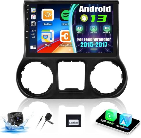 ستيريو سيارة CamECHO 8 Core 4+64G Android 13 لسيارة Jeep Wrangle JK 2015-2017، شاشة سيارة بدقة 10.1 بوصة IPS 1280x720، Carplay Android Auto 32EQ DSP GPS/WiFi SWC + كاميرا احتياطية AHD in Saudi Arabia
