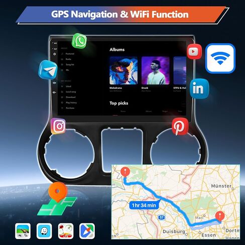 ستيريو سيارة CamECHO 8 Core 4+64G Android 13 لسيارة Jeep Wrangle JK 2015-2017، شاشة سيارة بدقة 10.1 بوصة IPS 1280x720، Carplay Android Auto 32EQ DSP GPS/WiFi SWC + كاميرا احتياطية AHD in Saudi Arabia
