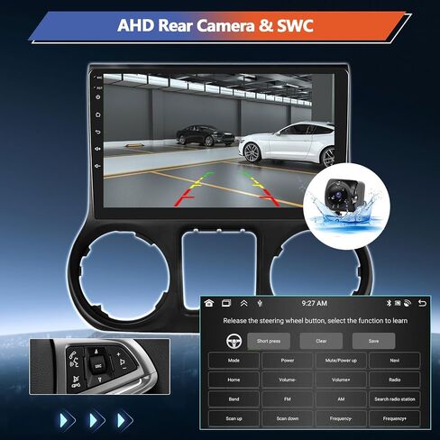 ستيريو سيارة CamECHO 8 Core 4+64G Android 13 لسيارة Jeep Wrangle JK 2015-2017، شاشة سيارة بدقة 10.1 بوصة IPS 1280x720، Carplay Android Auto 32EQ DSP GPS/WiFi SWC + كاميرا احتياطية AHD in Saudi Arabia