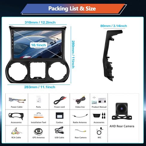 ستيريو سيارة CamECHO 8 Core 4+64G Android 13 لسيارة Jeep Wrangle JK 2015-2017، شاشة سيارة بدقة 10.1 بوصة IPS 1280x720، Carplay Android Auto 32EQ DSP GPS/WiFi SWC + كاميرا احتياطية AHD in Saudi Arabia
