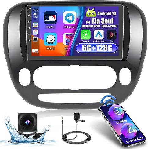 8 Core 6+128GB Android 13 ستيريو سيارة لكيا سول 2014-2017 راديو لاسلكي Carplay Android Auto، راديو سيارة بشاشة لمس 9 بوصة مع كاميرا احتياطية نظام ملاحة GPS DSP FM RDS بلوتوث in Saudi Arabia