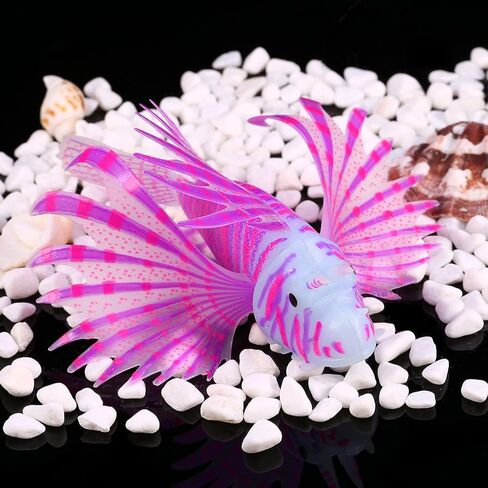 Yosoo123 3D Artificial Aquarium Lionfish Ornament, Silicone Plastic Luminous Fake Fish, Aquarium Fish Tank Decoration, Glow Simulation Animal Fluorescence Lion Fish Aquarium Decor in Saudi Arabia