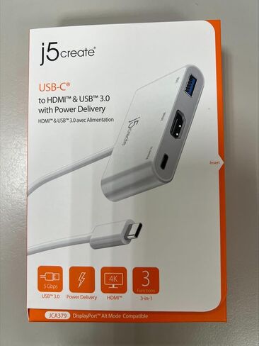 j5create USB Type-C إلى 4K HDMI وUSB-A 3.0 مع شحن PD 100W، لأجهزة MacBook أو Chromebook أو iPad Pro أو USB-C الكمبيوتر المحمول (JCA379) in Kuwait