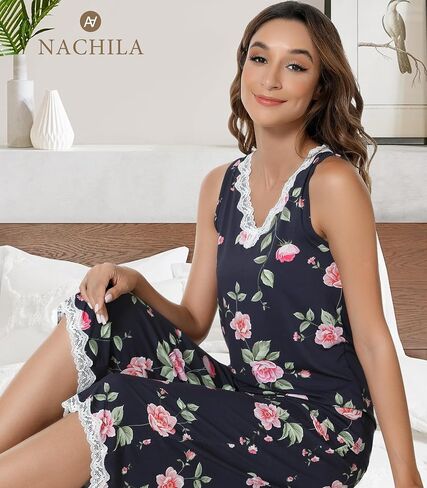 NACHILA Pajama Set for Women-Viscose Made from Bamboo, Tank Top and Capri Pant Sleeveless Pjs Sets Cool Pajamas S-4XL in Kuwait