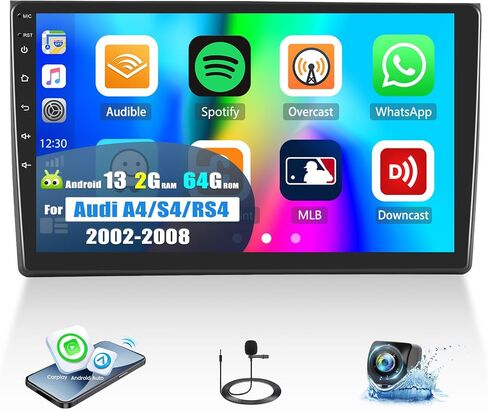 [2+64G] Android 13 Car Stereo for Audi A4/S4/RS4 2002-2008 with Wireless Carplay&Android Auto,9 Inch Touch Screen Car Radio with Mirror Link GPS WiFi Bluetooth FM/RDS SWC EQ HiFi+Backup Camera in Saudi Arabia