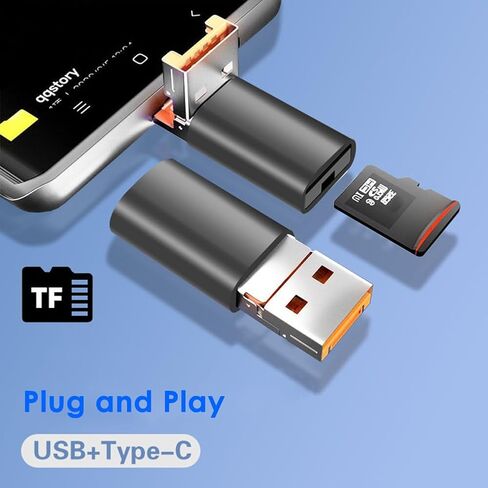 Micro SD Card Reader, USB C to SD Card Reader, USB and Type C 2-in-1 TF Memory Card Reader, Mepsies USB OTG Card Reader for Laptops, MacBook, Samsung Galaxy Phones and More, Black in Saudi Arabia