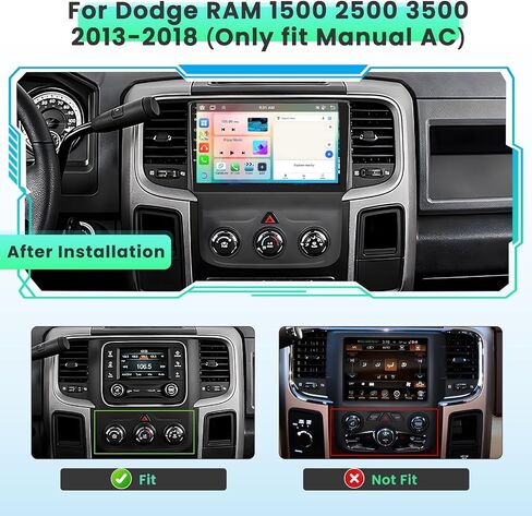 [6+128G] راديو Android لسيارة Dodge RAM 1500 2500 3500 2013-2018 (يناسب فقط التيار المتردد اليدوي) مع Carplay Android Auto، شاشة لمس 9 بوصة ستيريو مع كاميرا احتياطية GPS FM/RDS in Saudi Arabia