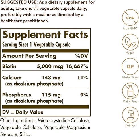 Solgar Biotin 5000 mcg - Supports Healthy Skin, Nails & Hair - Supports Energy Production & Metabolism - Vitamin B - Non-GMO, Vegan, Gluten Free - 180 Count in Saudi Arabia