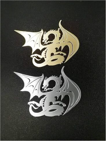 2 Pcs Metal Adhesive Dragon Badge Chrome Decals Windows Box Cellphone Case Cover Stickers Plate for Car Ipad iPhone and Laptop (Silver) in Saudi Arabia