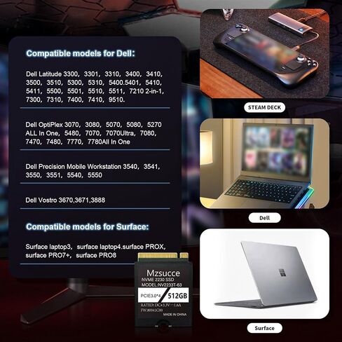M.2 NVME PCIe 2230 SSD 512GB Compatible with Steam Deck/dell/Microsoft Sruface Upgrade & Expand, High Performance & Efficiency. (TB, 1) in Saudi Arabia