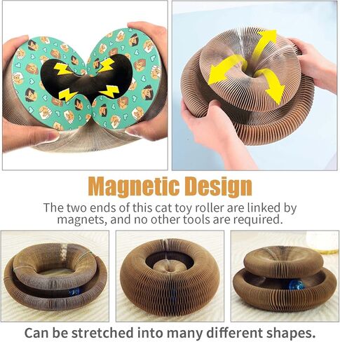 لوحة خدش للقطط من فيني ماجيك، كرة لعبة تفاعلية للقطط مع جرس قابلة للطي، وسادة خدش مريحة للقطط لطحن مخالب قابلة لإعادة التدوير للخدش للحيوانات الأليفة الداخلية والقطط الصغيرة تتمتع بالمرح in Kuwait