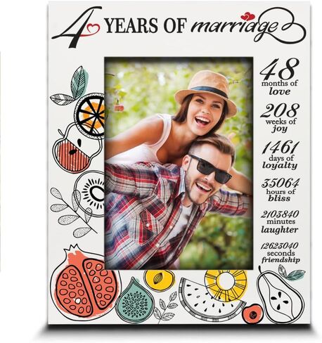 BELLA BUSTA- 4 Years Of Marriage -Traditional fruit-themed Keepsake for 4th Wedding Anniversary for Wife, Husband, Couple -UV Print Picture Frame (5x7 Horizontal) in Saudi Arabia
