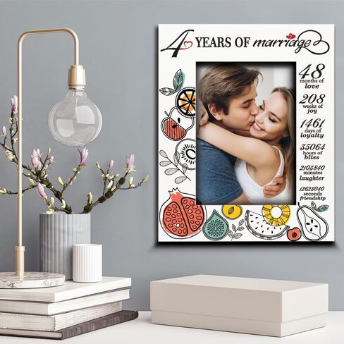 BELLA BUSTA- 4 Years Of Marriage -Traditional fruit-themed Keepsake for 4th Wedding Anniversary for Wife, Husband, Couple -UV Print Picture Frame (5x7 Horizontal) in Saudi Arabia