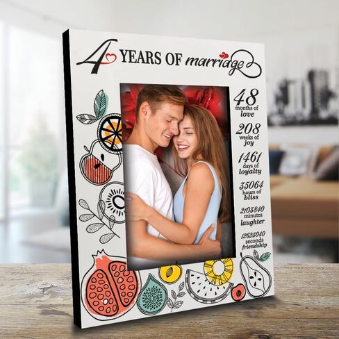 BELLA BUSTA- 4 Years Of Marriage -Traditional fruit-themed Keepsake for 4th Wedding Anniversary for Wife, Husband, Couple -UV Print Picture Frame (5x7 Horizontal) in Saudi Arabia