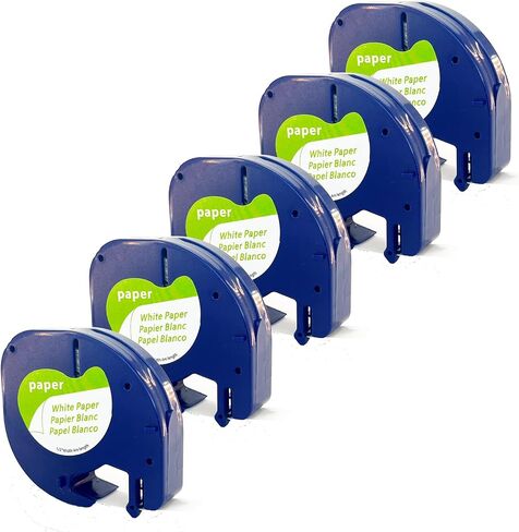 Label Tape Compatible with DYMO LetraTag White Paper Refill 91330 10697, 1/2" x 13' 12mm x 4m Black on White Label Maker Tape for dymo Letra Tag LT-100H Plus Printer, 4-Pack (5) in Saudi Arabia