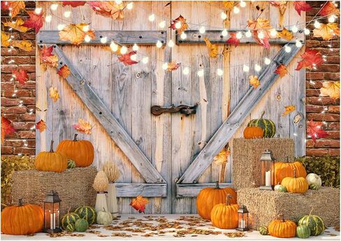 7X5FT Fall Thanksgiving Autumn Backdrop Autumn Pumpkins to The Countryside Photography Background Harvest Harvest Backdrops Hay Maple Leaves Baby Shower Banner Supplies Photo Booth Prop DH-222 in Saudi Arabia