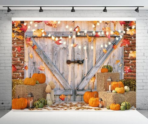 7X5FT Fall Thanksgiving Autumn Backdrop Autumn Pumpkins to The Countryside Photography Background Harvest Harvest Backdrops Hay Maple Leaves Baby Shower Banner Supplies Photo Booth Prop DH-222 in Saudi Arabia