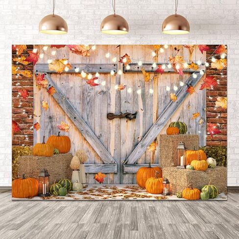 7X5FT Fall Thanksgiving Autumn Backdrop Autumn Pumpkins to The Countryside Photography Background Harvest Harvest Backdrops Hay Maple Leaves Baby Shower Banner Supplies Photo Booth Prop DH-222 in Saudi Arabia