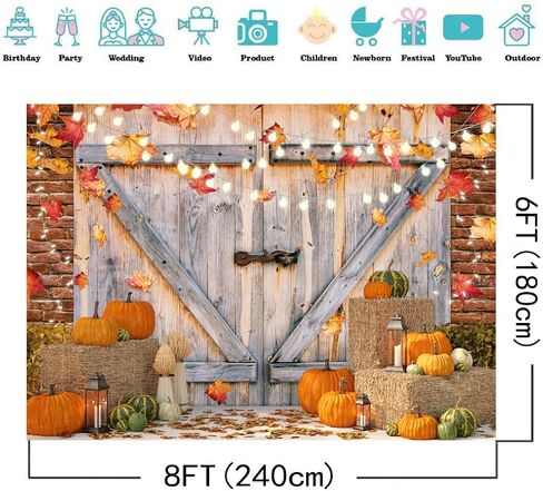 7X5FT Fall Thanksgiving Autumn Backdrop Autumn Pumpkins to The Countryside Photography Background Harvest Harvest Backdrops Hay Maple Leaves Baby Shower Banner Supplies Photo Booth Prop DH-222 in Saudi Arabia