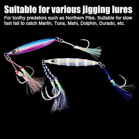 Eupheng Heavy Duty Assist Hooks, Glow, High Strength Double/Single Assist Replacement Fishing Hooks for Slow Fast Fall Jigging Lures, Also Have Steel Wire Style in Kuwait