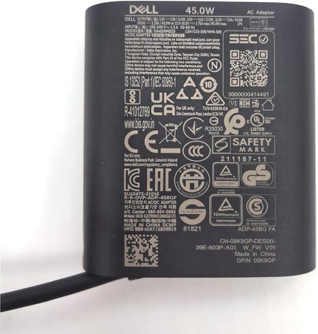 Dell Laptop Charger 45W watt GAN USB Type C USB C AC Adapter,XPS 9315 2-in-1 XPS 13 9350 9360 9365 9370 9380 Charger, Black, DA45NM210 in Saudi Arabia