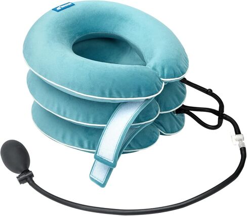 Cervical Neck Traction Device for Neck Pain Relief - Inflatable Neck Stretcher Traction Collar for Neck Decompression - Best Home Use Neck Brace, Neck Traction Pillow, Neck Pump (Black Plush) in Saudi Arabia