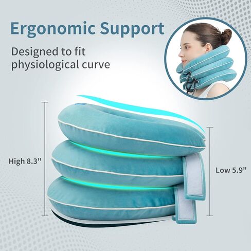 Cervical Neck Traction Device for Neck Pain Relief - Inflatable Neck Stretcher Traction Collar for Neck Decompression - Best Home Use Neck Brace, Neck Traction Pillow, Neck Pump (Black Plush) in Saudi Arabia