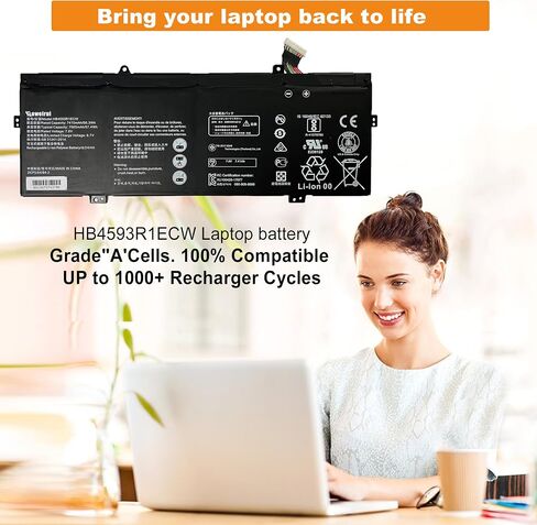 HB4593R1ECW Laptop Battery Replacement for Huawei Matebook X Pro i7 Mach-W29 2019 MACH-W19B MACH-W29C KPL-W00 KLV-W19 VLT-W60/50 MagicBook i5 8250U i7 8550U R5 2500U Series 7.6V 56.3Wh 7410mAh in Saudi Arabia
