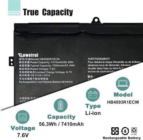 HB4593R1ECW Laptop Battery Replacement for Huawei Matebook X Pro i7 Mach-W29 2019 MACH-W19B MACH-W29C KPL-W00 KLV-W19 VLT-W60/50 MagicBook i5 8250U i7 8550U R5 2500U Series 7.6V 56.3Wh 7410mAh in Saudi Arabia