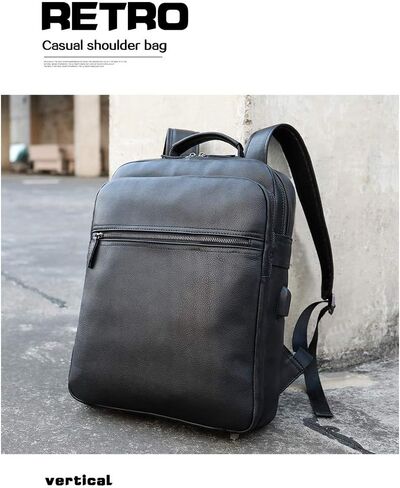 حقيبة ظهر جلدية من Leathario للرجال مقاس 15.6 بوصة من الجلد الطبيعي حقيبة ظهر للكمبيوتر المحمول ذات سعة كبيرة حقيبة ظهر كلاسيكية للأعمال in Kuwait