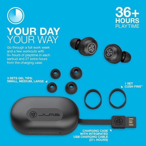 JLab JBuds Air Pro True Wireless Earbuds, Black, Bluetooth Multipoint, Auto Play & Pause, Dual Connect, IP55 Sweat & Dust Resistance, Be Aware Audio for Safety, Custom 3 EQ Sound Settings (Renewed) in Saudi Arabia