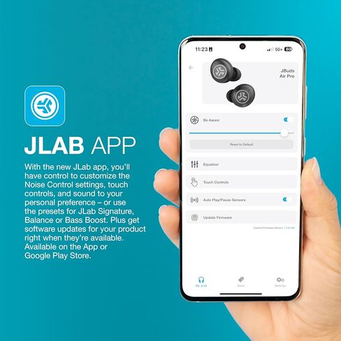 JLab JBuds Air Pro True Wireless Earbuds, Black, Bluetooth Multipoint, Auto Play & Pause, Dual Connect, IP55 Sweat & Dust Resistance, Be Aware Audio for Safety, Custom 3 EQ Sound Settings (Renewed) in Saudi Arabia