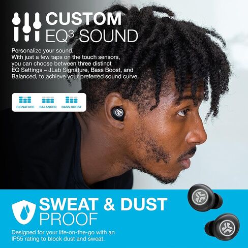 JLab JBuds Air Pro True Wireless Earbuds, Black, Bluetooth Multipoint, Auto Play & Pause, Dual Connect, IP55 Sweat & Dust Resistance, Be Aware Audio for Safety, Custom 3 EQ Sound Settings (Renewed) in Saudi Arabia