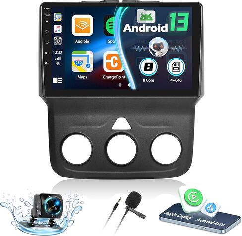 8-Core 4+64G Android Car Stereo for Dodge Ram 2013-2019 1500 2500 3500 مع Carplay Android Auto 59 Theme 9 بوصة تعمل باللمس بلوتوث 5.0 FM RDS شبكة راديو DSP 32EQ AI Voice GPS/Galileo/Glonass in Kuwait