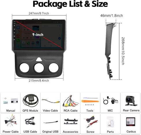 8-Core 4+64G Android Car Stereo for Dodge Ram 2013-2019 1500 2500 3500 مع Carplay Android Auto 59 Theme 9 بوصة تعمل باللمس بلوتوث 5.0 FM RDS شبكة راديو DSP 32EQ AI Voice GPS/Galileo/Glonass in Kuwait