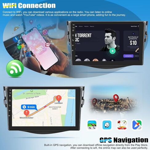 SIXTOP [1+32G] ستيريو سيارة Android لسيارة Toyota RAV4 2007-2012 ترقية استبدال راديو Carplay Android Auto 9 بوصة شاشة لمس مشغل الوسائط المتعددة وحدة رئيسية راديو FM GPS بلوتوث + كاميرا AHD وميكروفون in Saudi Arabia