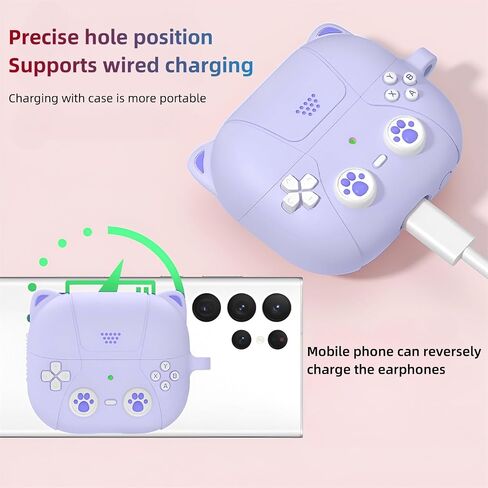 Cute Case Compatible with Samsung Galaxy Buds3 Pro/Galaxy Buds3(2024) with Keychain, Soft Silicone 3D Funny Cat Game Shockproof Protective Covers in Saudi Arabia