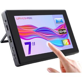 [Latest Version] Waveshare 7inch Capacitive Touch Screen LCD Monitor for Raspberry Pi 5 RPi 400 4 3 Model B Compatible with All Versions of Raspberry Pi Windows with HDMI/VGA Port with Case