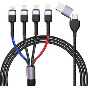 كابل شحن متعدد 4 في 2، 10FT USB A/C إلى 2*Lighting/Typc C/Micro USB Port، كابل شاحن USB متعدد عالمي مجدول من النايلون لهواتف iPhone 15/14/13 وSamsung وMacBook وiPad وKindle in Kuwait